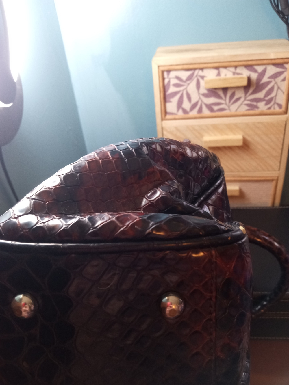 Danier Brown and Black Faux Snakeskin Satchel - Picture 7 of 7